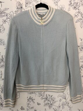 St. John sport jacket Marie gray blue knit zip up large vintage